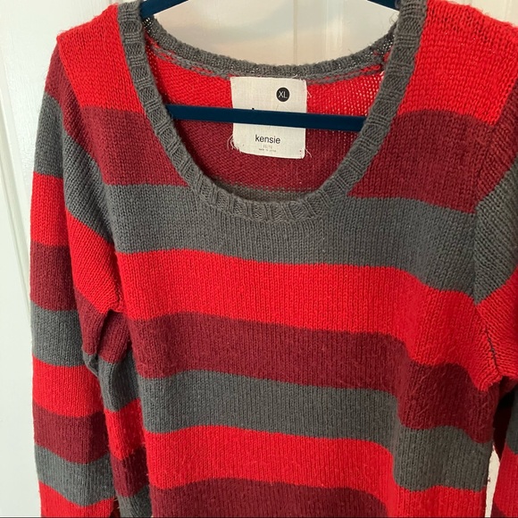 Kensie Sweaters Pieces By Kensie Striped Red And Gray Sweater Size Xl Poshmark